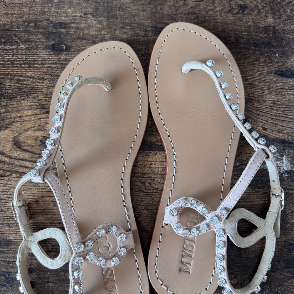 Women's Tan Sandals with Crystal Embellishments